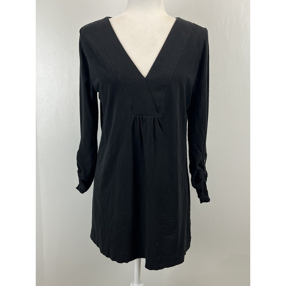 J. Jill Tunic Shirt Tunic Top Sz Medium Roll Tab Sleeves Black Vneck Basic